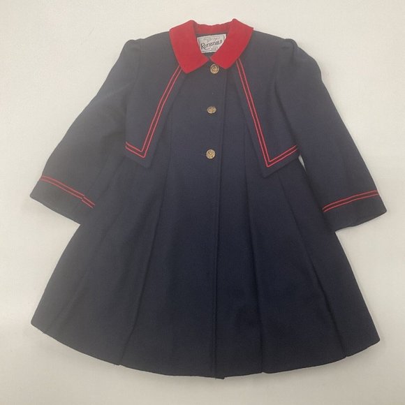 Vintage 1960's Rothschild Girl's Wool Coat Navy Blue Red Piping Size 5 Beautiful - Picture 10 of 10